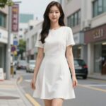 여름 지지미 원피스 착용 모습 플레어 실루엣