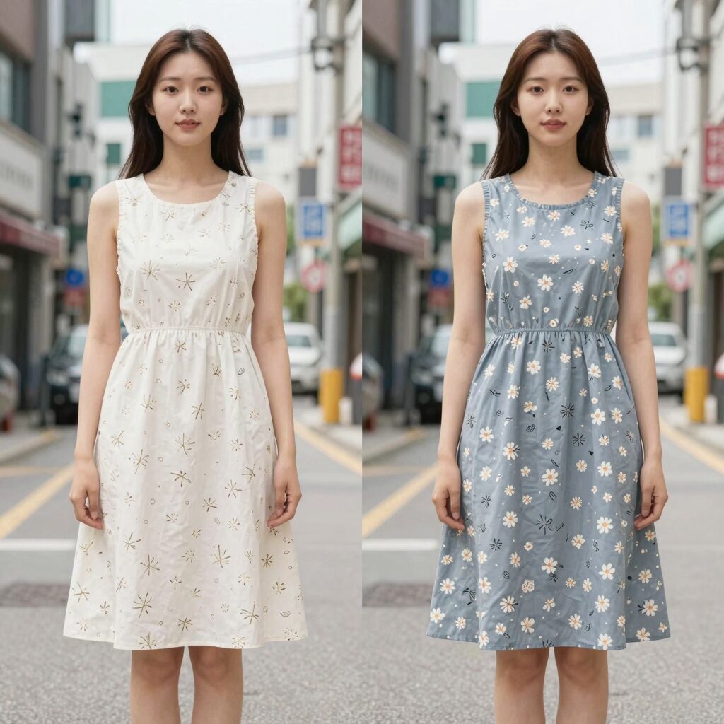 여름 민소매 원피스 패턴 수정 전후 비교