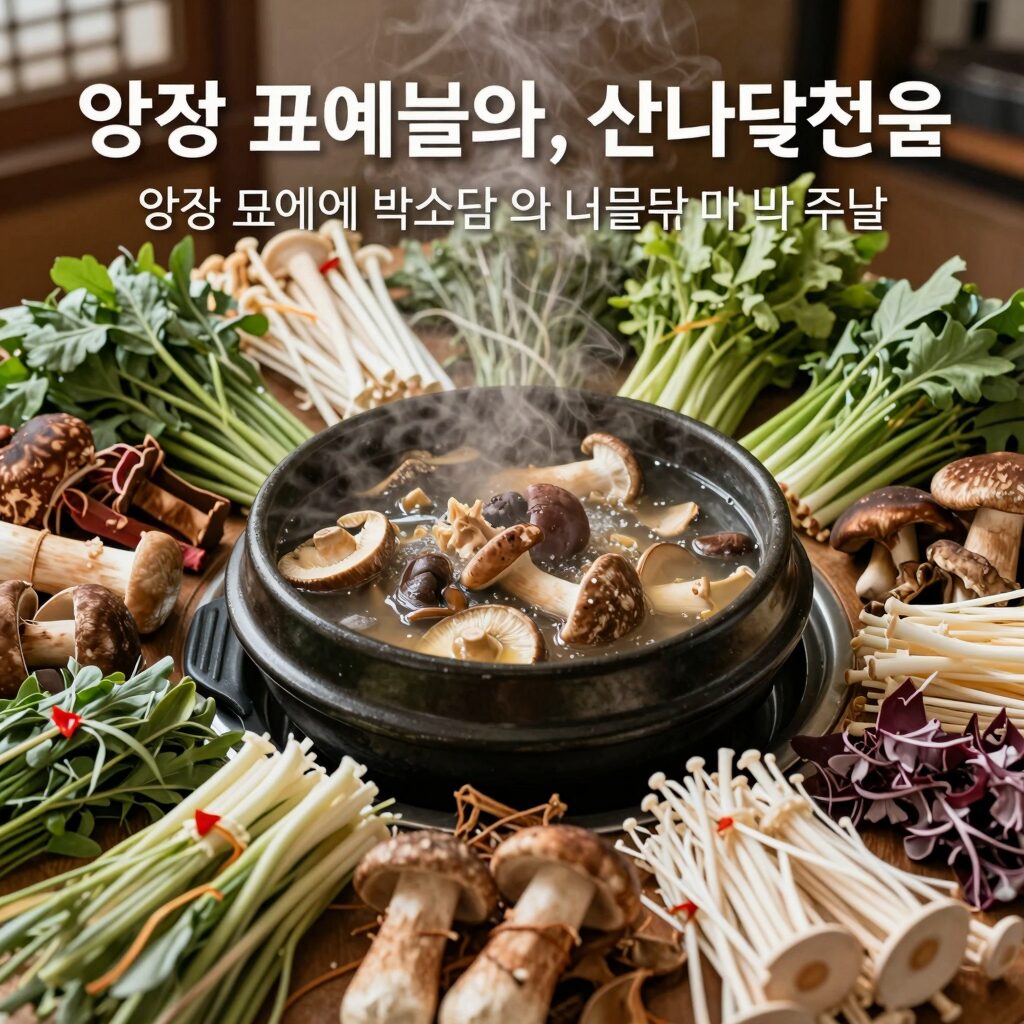 백반기행 박소담이 방문한 양평 꼬예뜰의 산나물전골 비주얼. 다양한 산나물과 버섯이 보글보글 끓는 건강한 한상