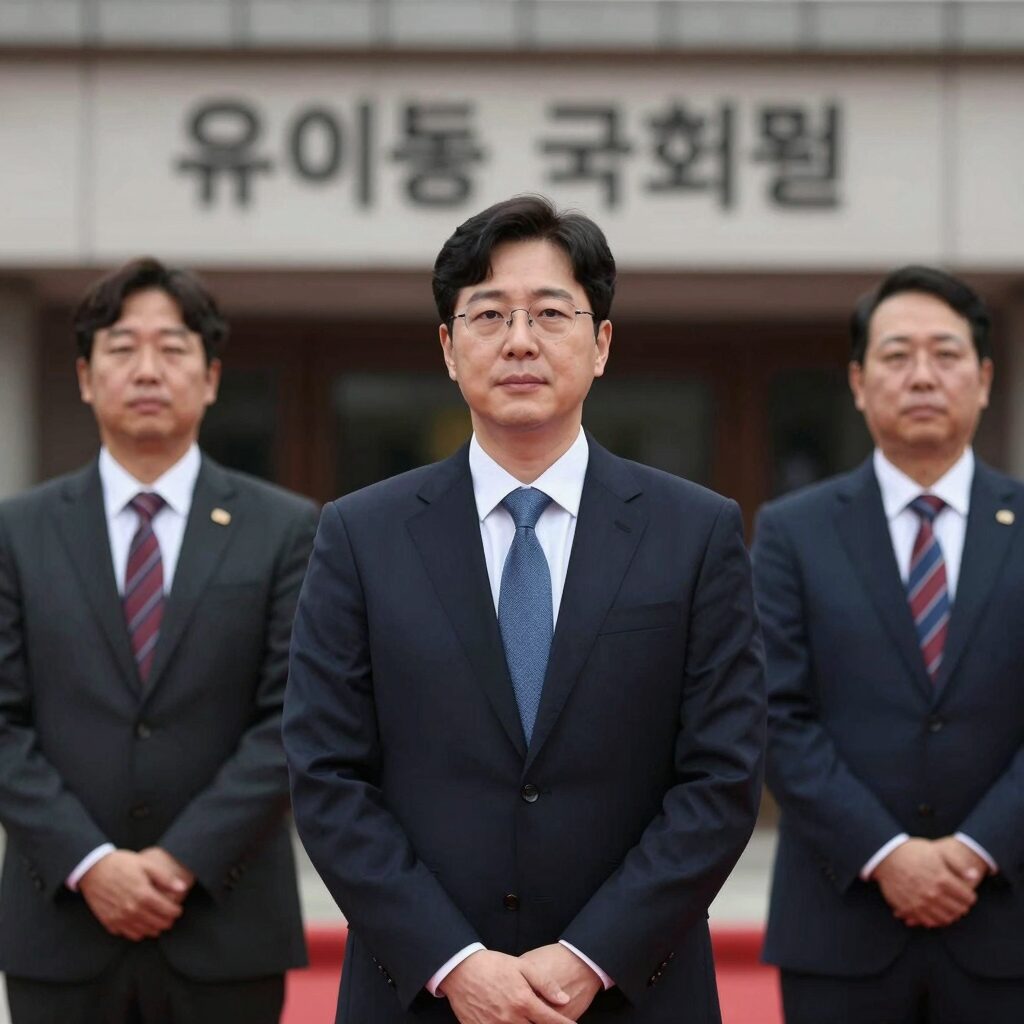 유의동 국회의원이 국회 본청 앞에서 인사하는 모습