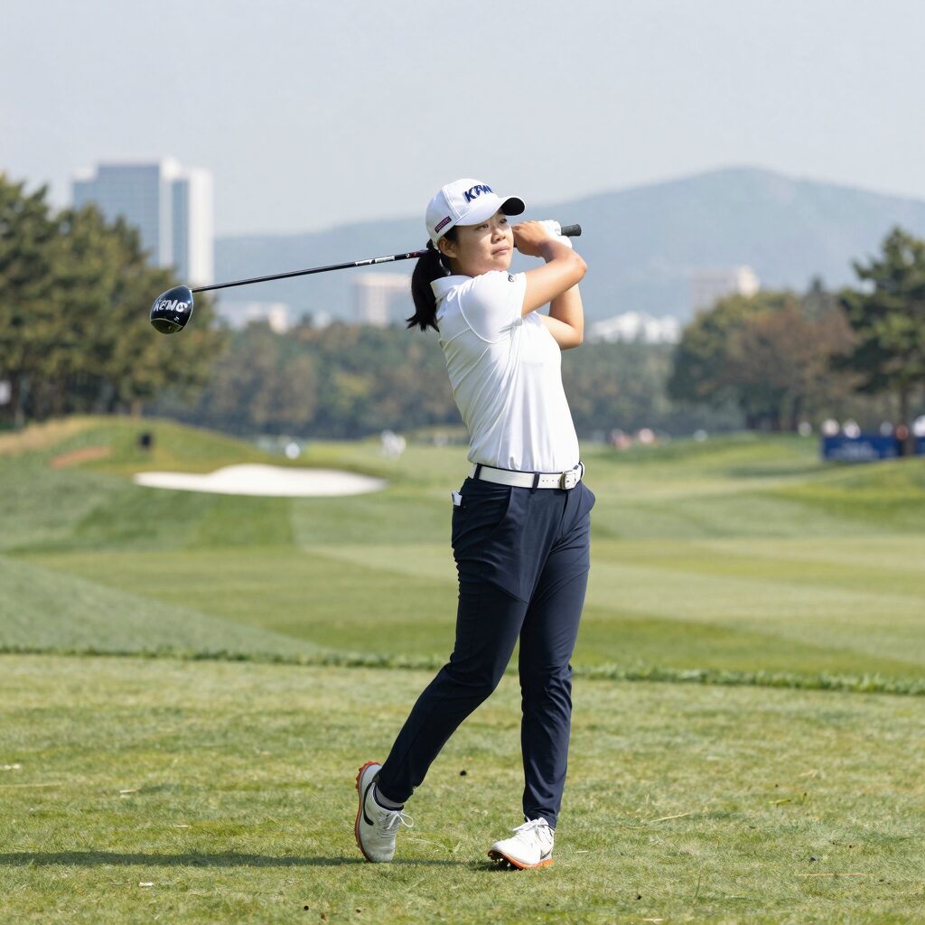 2026년 KPMG 위민스 PGA 챔피언십 1라운드에서 9언더파를 기록한 윤이나 프로의 모습