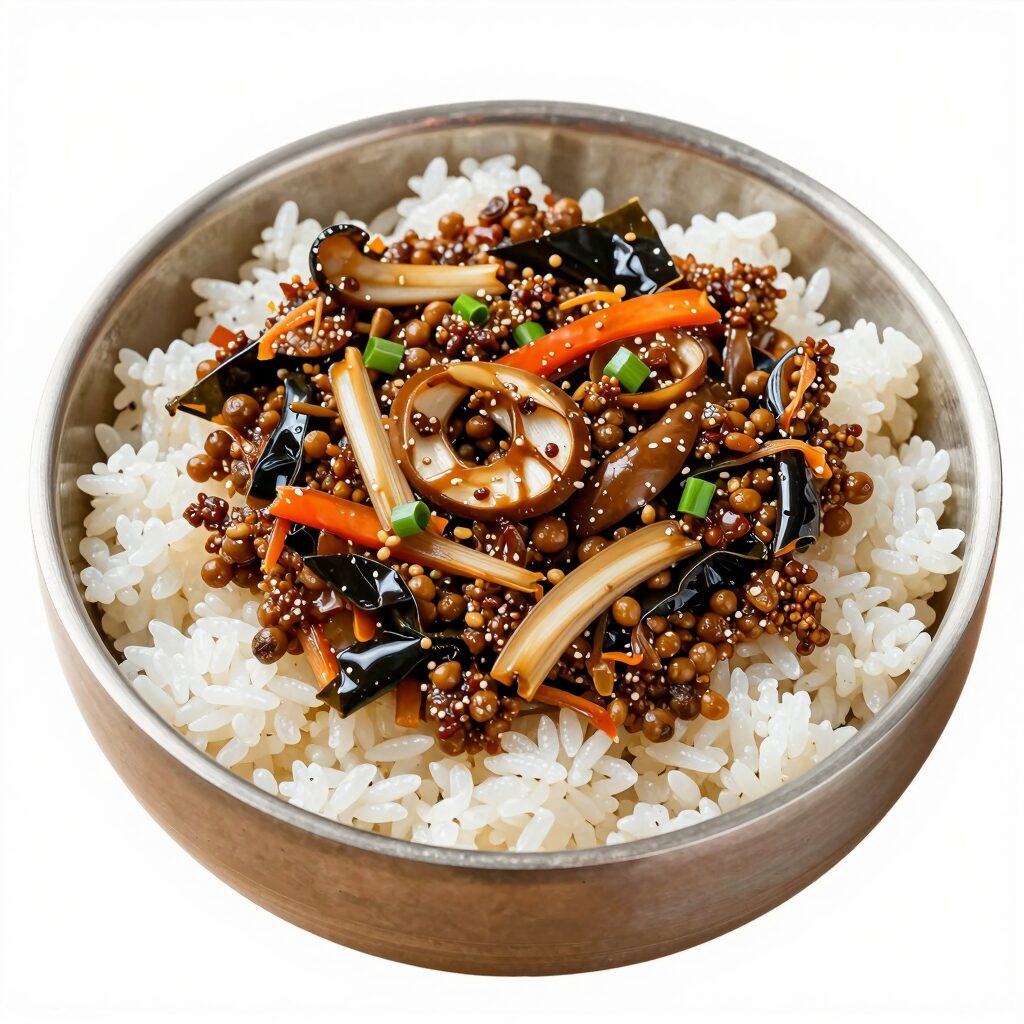 가지 볶음밥 완성 접시에 담긴 모습