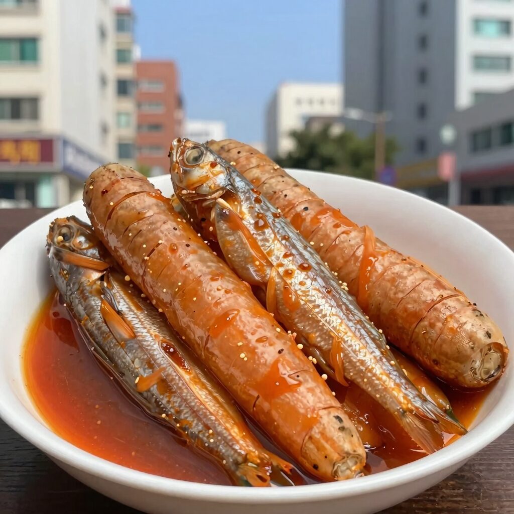 고구마 줄기와 고등어가 조려진 고등어조림 완성 사진