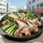 삼척 물닭갈비 맛집과 먹는 방법 삼척 물닭갈비 성원닭갈비에서 제공하는 닭다리살과 야채가 가득 담긴 철판 모습