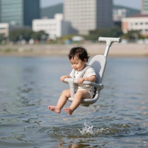 벨베이비 유아용 보행기 튜브를 착용한 아기가 물 위에서 편안하게 떠 있는 모습