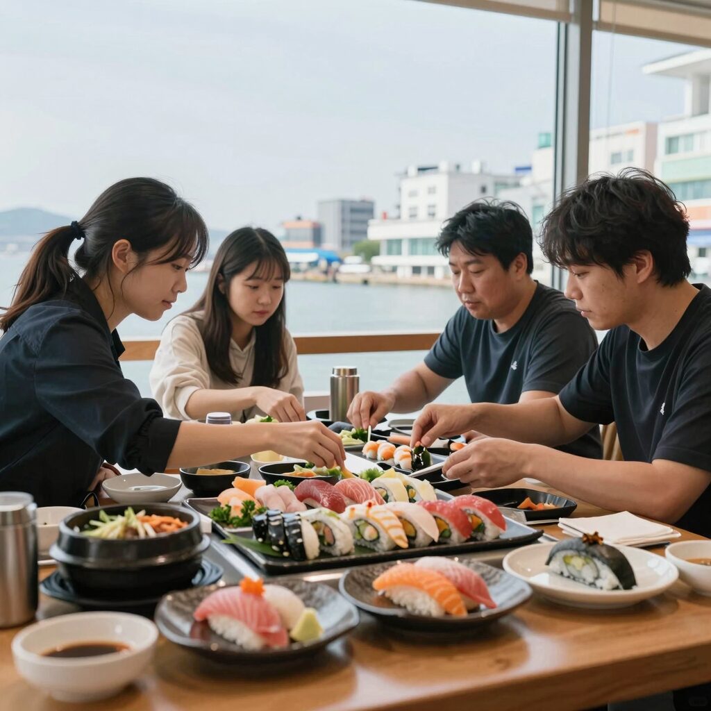 아야진 맛집 항구회전초밥의 신선한 회전초밥 모습