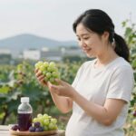 임산부 포도 섭취량과 주의할 점 임산부가 포도와 포도즙 권장량을 확인하는 모습