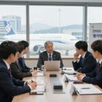 한국과 브라질 엔지니어들이 민항기 개발 협력 회의를 진행하는 모습