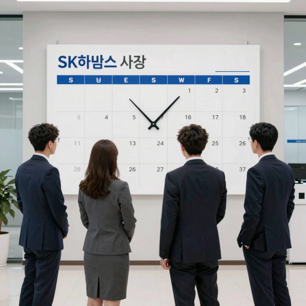SK하이닉스 실적발표 시간을 달력과 시계로 보여주는 이미지