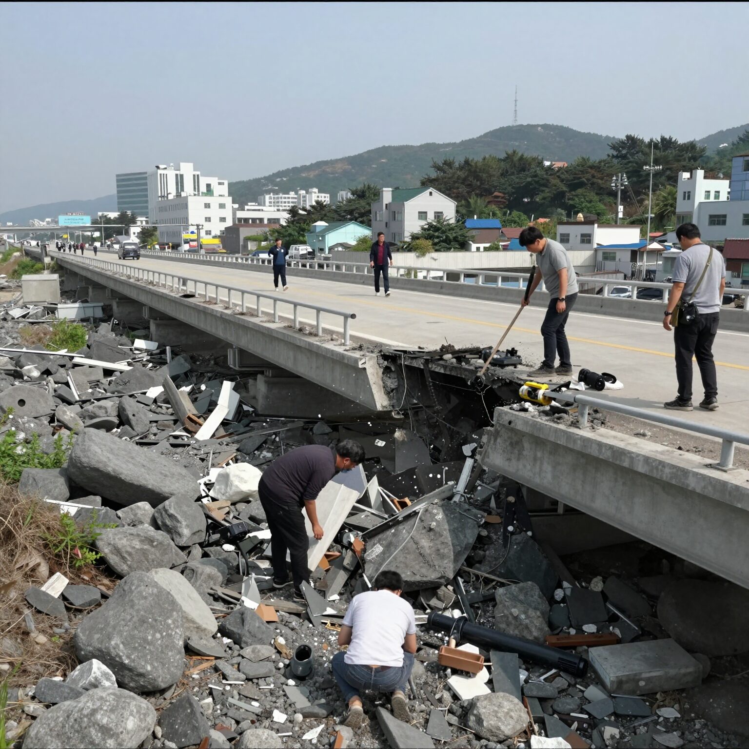 포항 구룡포 보릿돌교 붕괴 현장 CCTV 모습 해상 인도교가 무너져 내린 장면