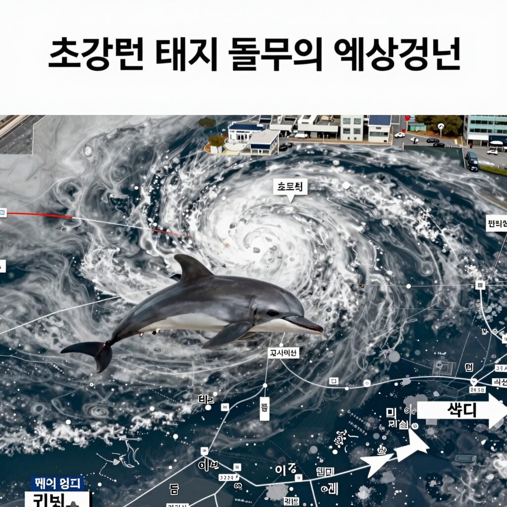 초강력 태풍 돌핀의 위성 사진과 예상경로 표시