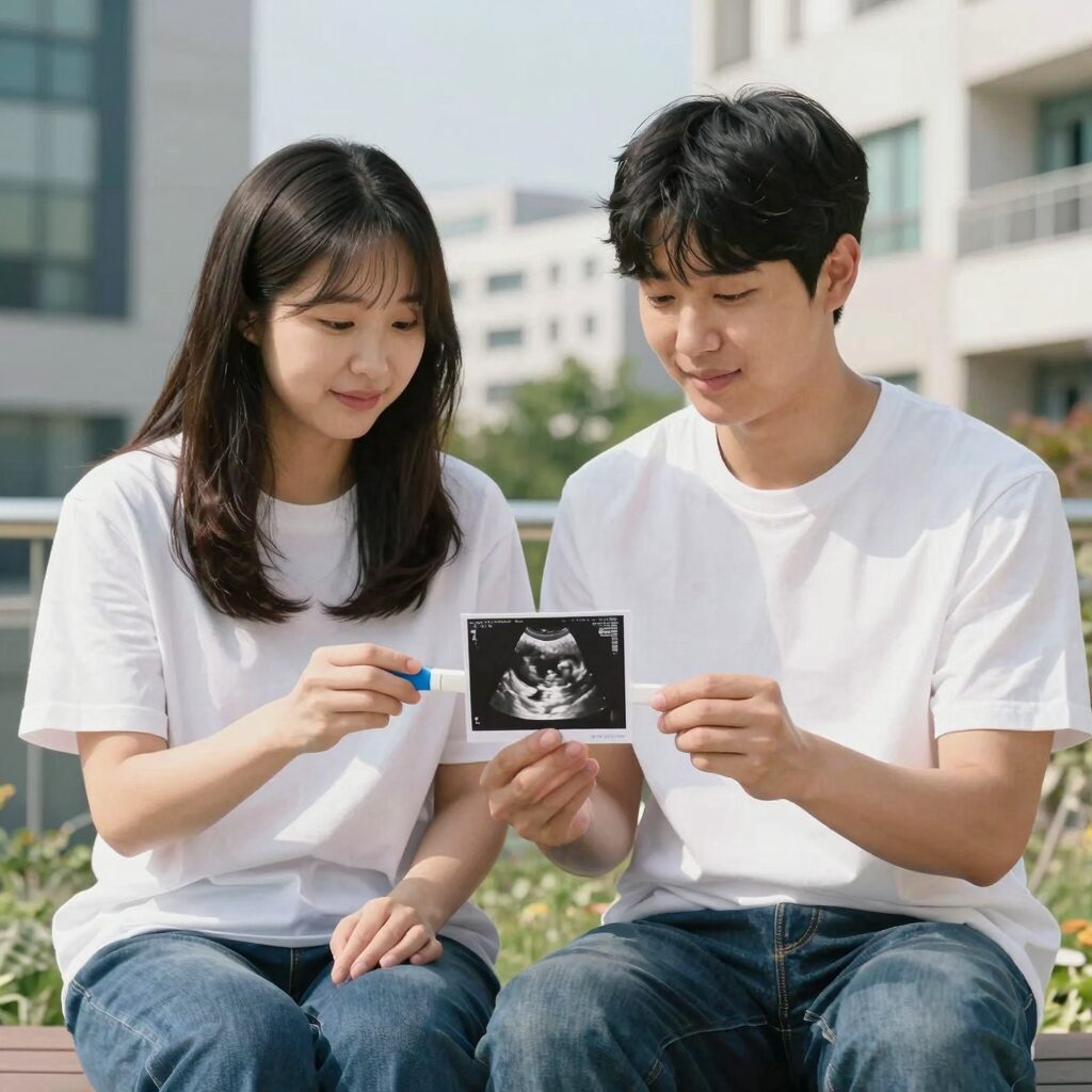 김준호 김지민 부부가 초음파 사진과 임신 테스트기를 들고 있는 모습이 담긴 감동적인 순간