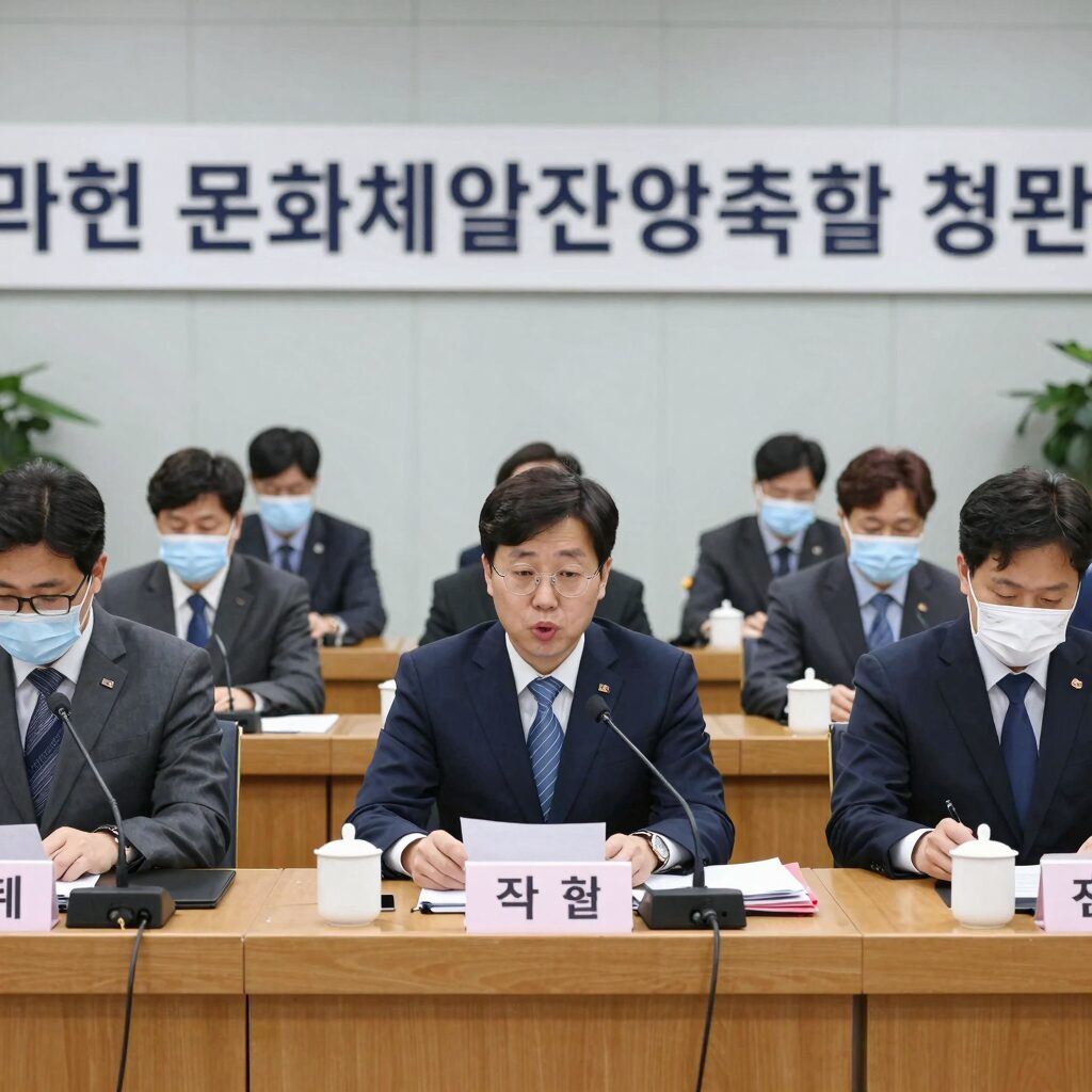 국회 문화체육관광위원회 축협 청문회에서 참고인이 발언하는 모습