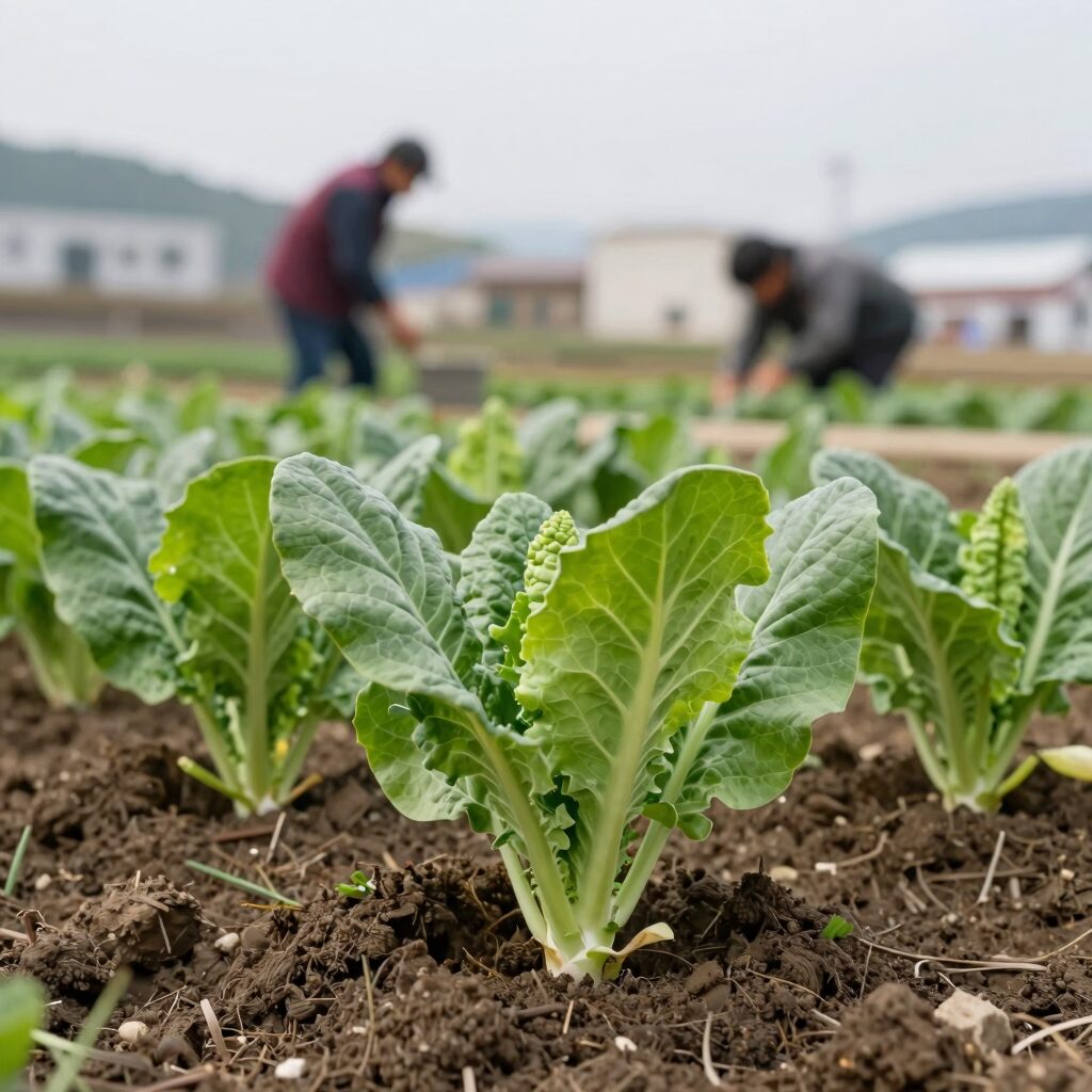 텃밭에 심은 김장배추 모종이 자라는 모습, 파종시기를 맞춰 건강하게 자란 배추