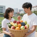 신선한 8월 제철 과일 바구니 사진