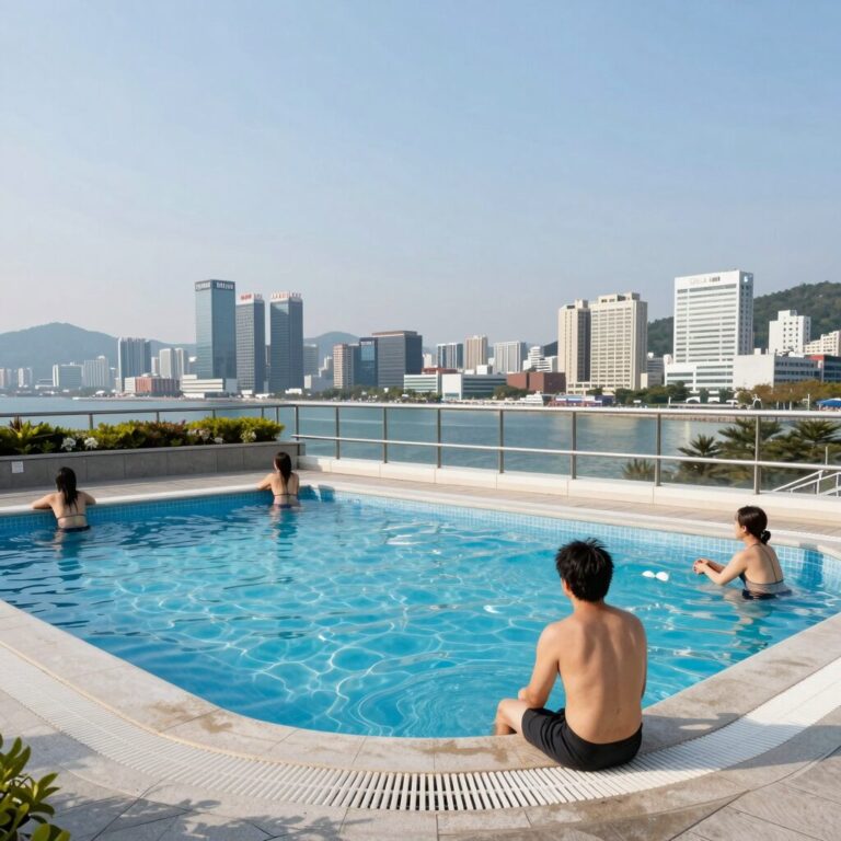 부산 롯데호텔 야외 온수풀 야경과 자쿠지