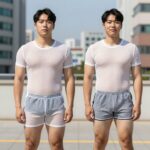 레쉬가드 이너 추천 스타일링팁 배럴 메쉬가드 크롭 커버업과 워터쇼츠 착용 모습 통기성과 체형 커버 효과가 돋보임