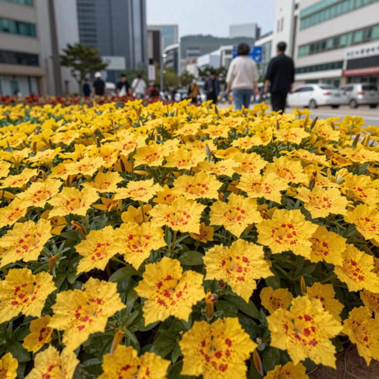 범부채꽃 주황색 바탕 붉은 점박이 무늬와 부채 모양 잎