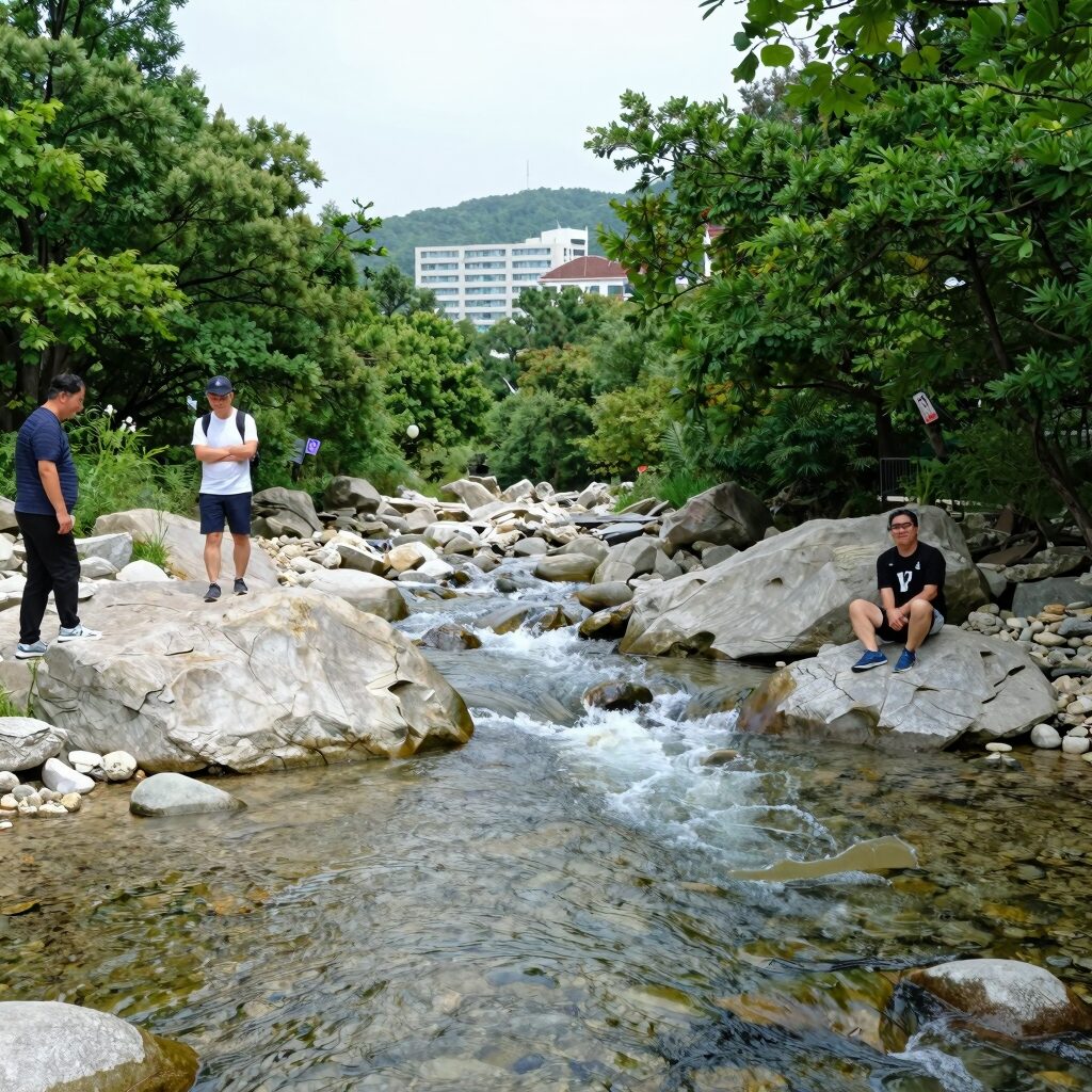 비슬산 자연휴양림 계곡의 맑은 물과 주변 숲