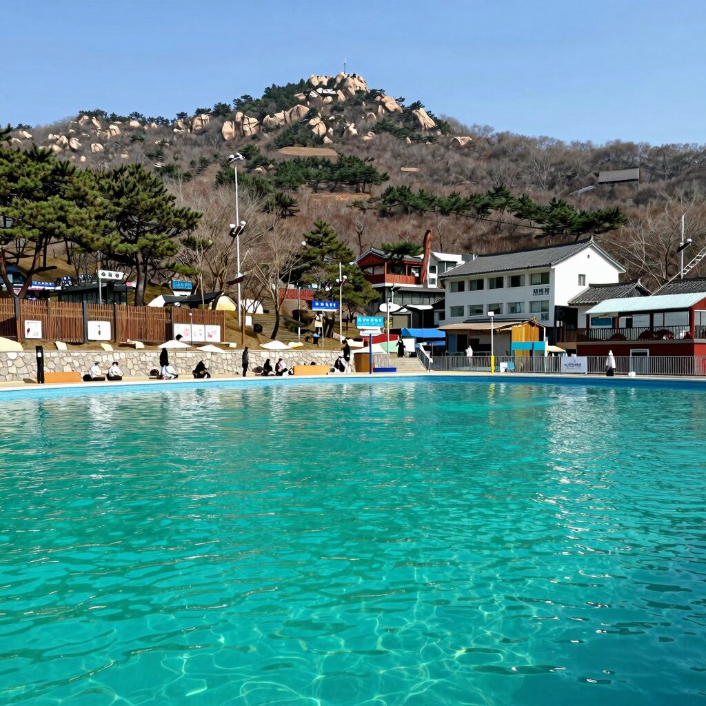 북한산 천연옥 워터파크 에메랄드빛 옥빛 수영장 전경