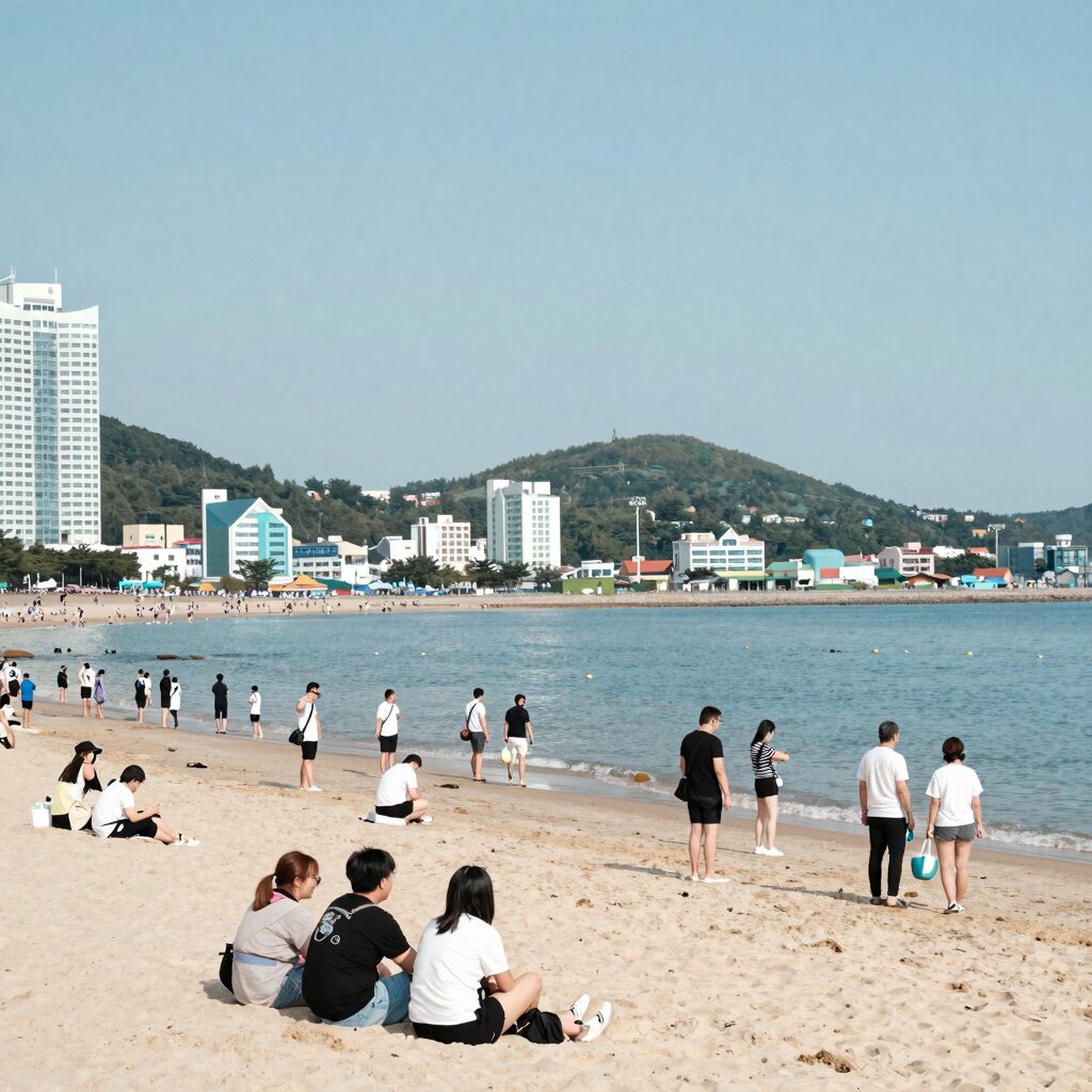 부산 해운대해수욕장 여름 물놀이객들 모습