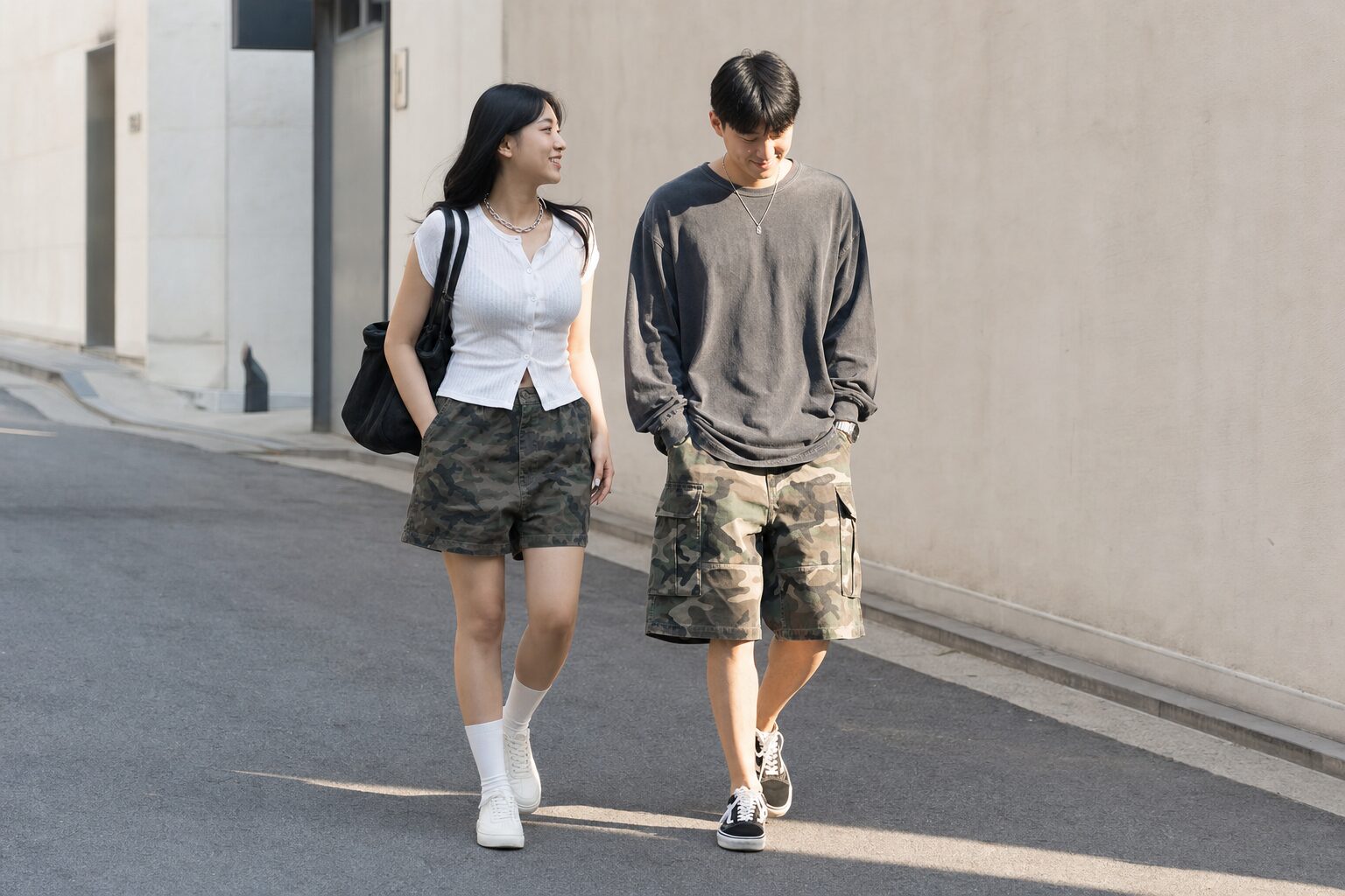 여름에 입기 좋은 카모 반바지 스타일링 사진