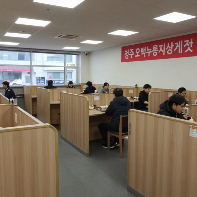 청주 오복누룽지삼계탕 청주성화점 매장 내부 모습 - 넓은 홀과 칸막이 좌석