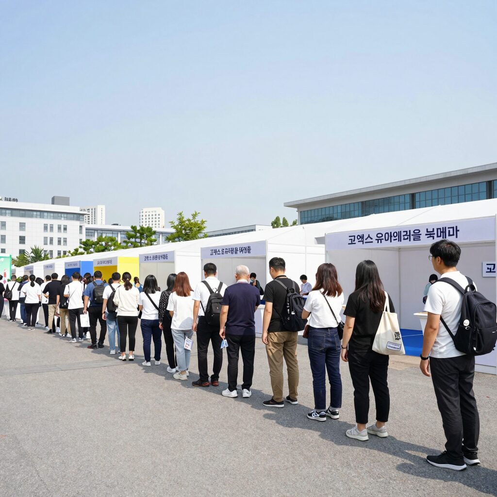코엑스 유아교육전 북메카 부스에 줄지어 선 관람객들