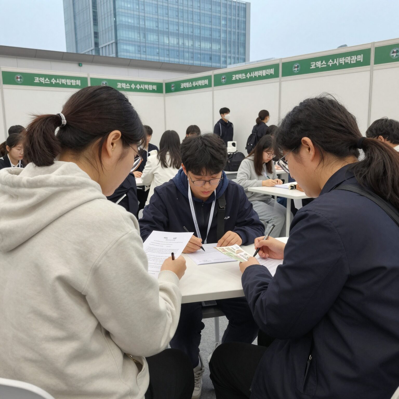 코엑스 수시박람회 부스에서 상담받는 수험생과 학부모 모습