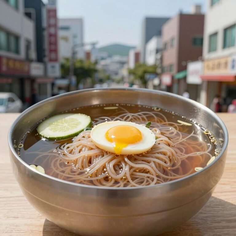 시원한 물냉면 그릇에 담긴 모습