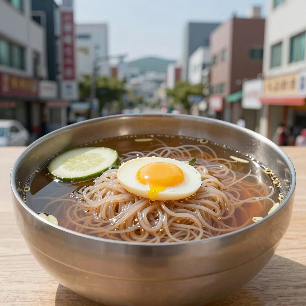 시원한 물냉면 그릇에 담긴 모습
