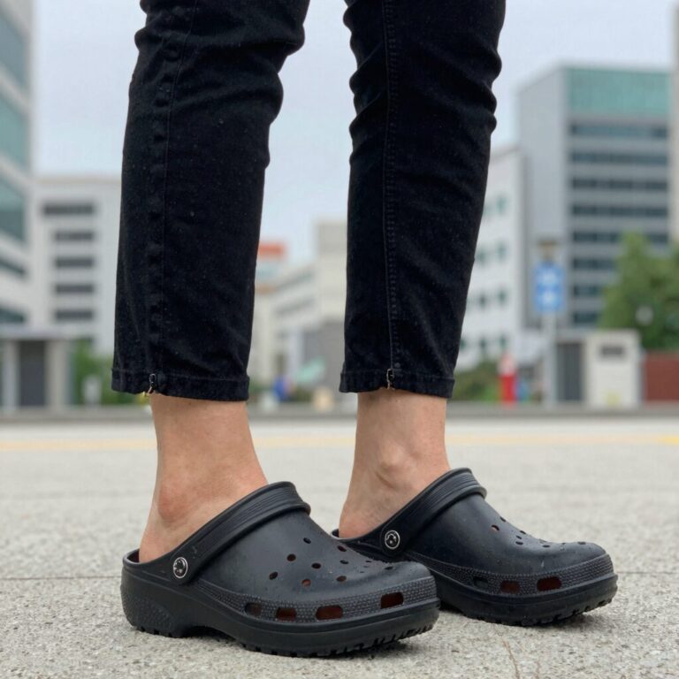 여성 크록스 샌들 툴룸 토 포스트 블랙 모델 착용샷