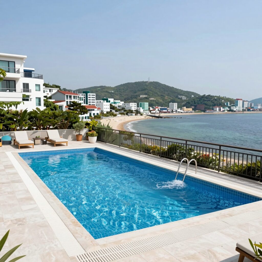 대구근교 풀빌라 야외 수영장과 테라스 전경