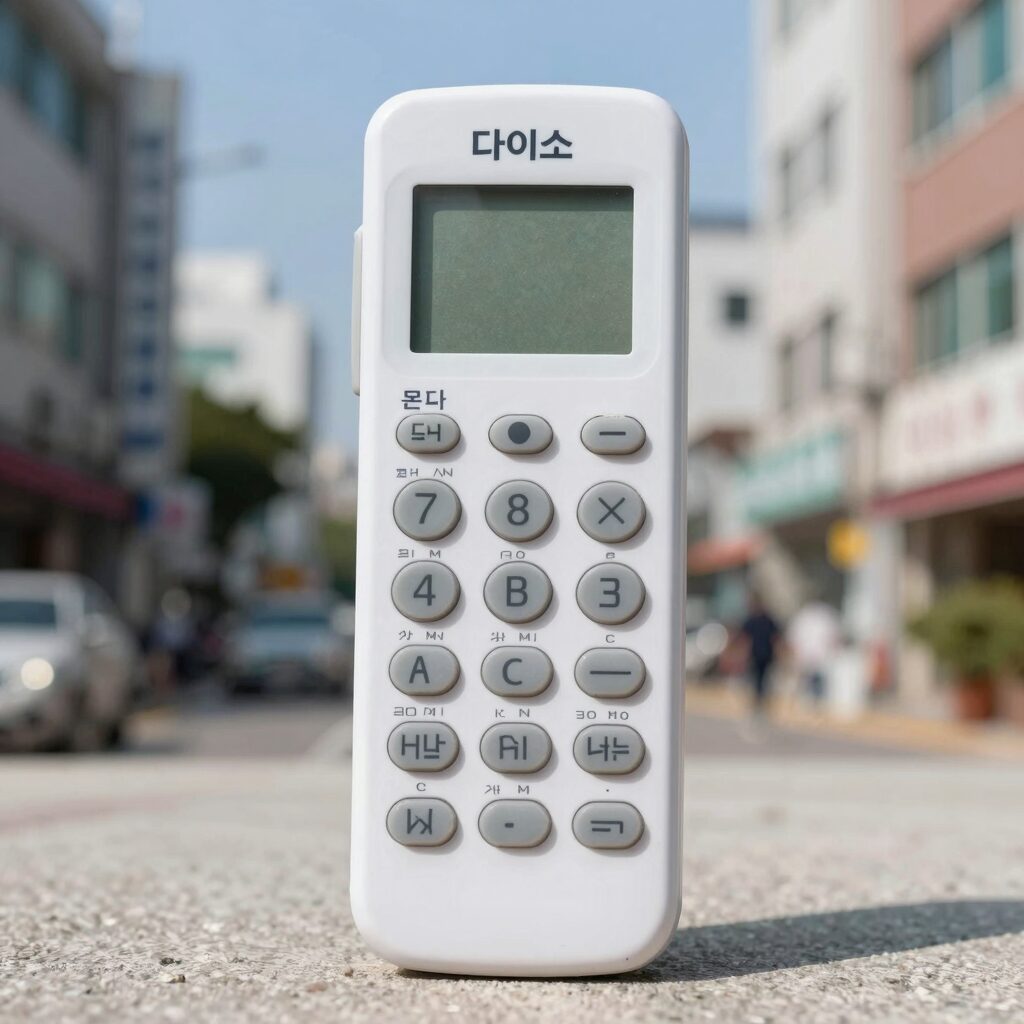 다이소 에어컨 리모컨 제품 사진 온도 버튼이 개별로 나열되어 있고 모드 버튼이 상단에 배치된 모습
