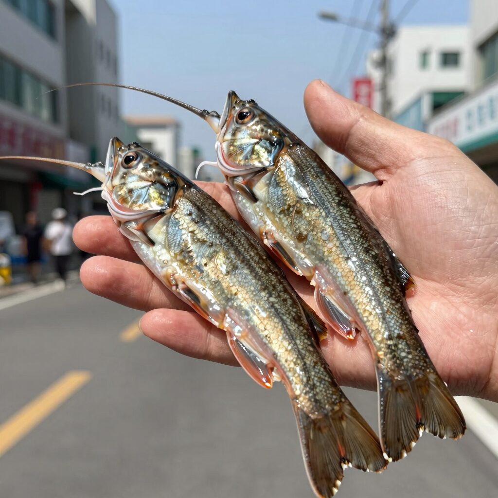 신선한 자연산 민물장어의 생생한 모습으로 눈과 껍질의 광택이 살아 있습니다