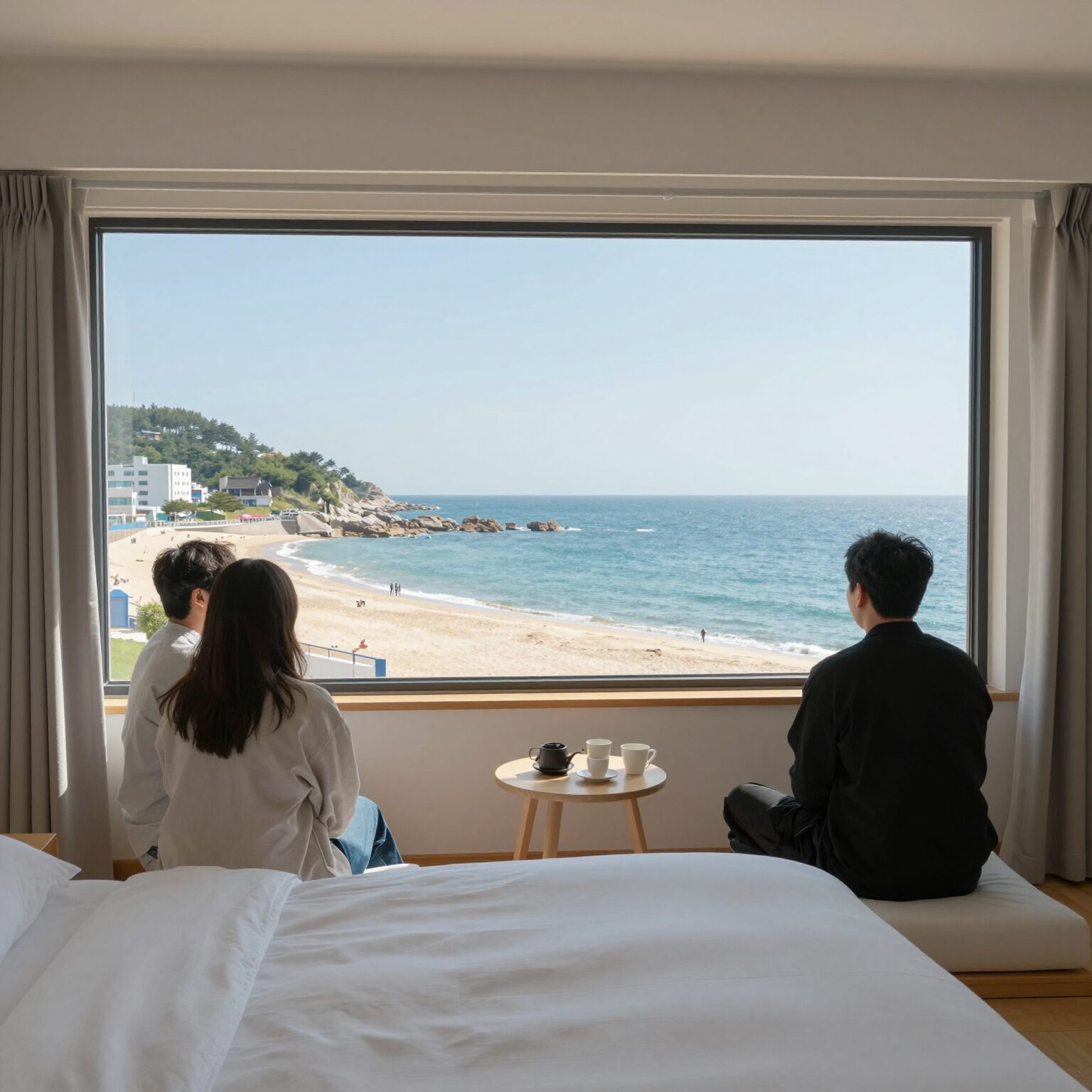 강릉 펜션 오션뷰 객실 통창으로 보이는 동해바다 풍경