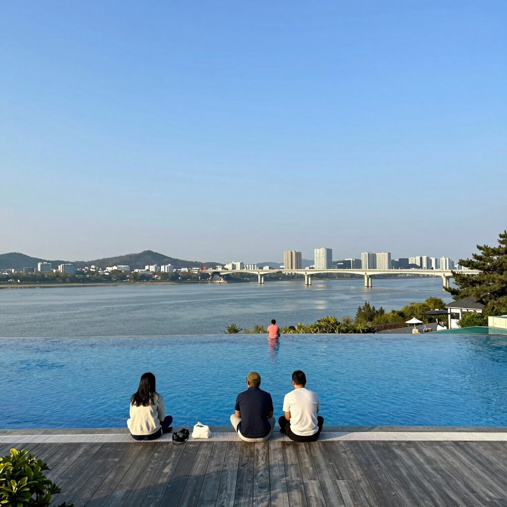 가평 인피니티 풀빌라에서 바라본 북한강 리버뷰 전경