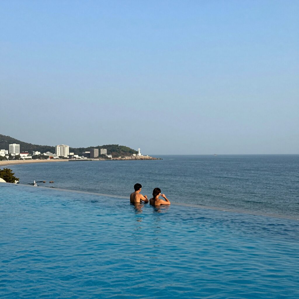 거제도 풀빌라 인피니티 풀과 바다 전경
