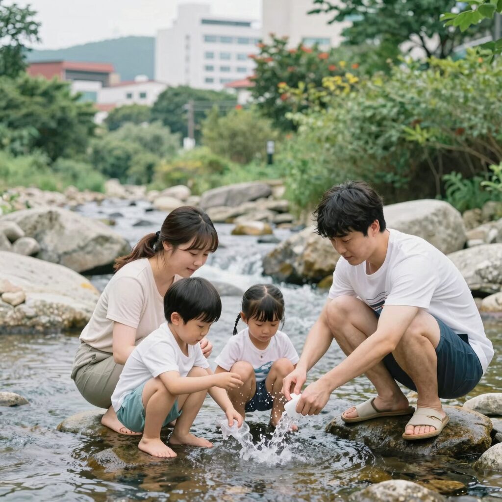 거락계곡 물놀이하는 가족들 시원한 계곡물