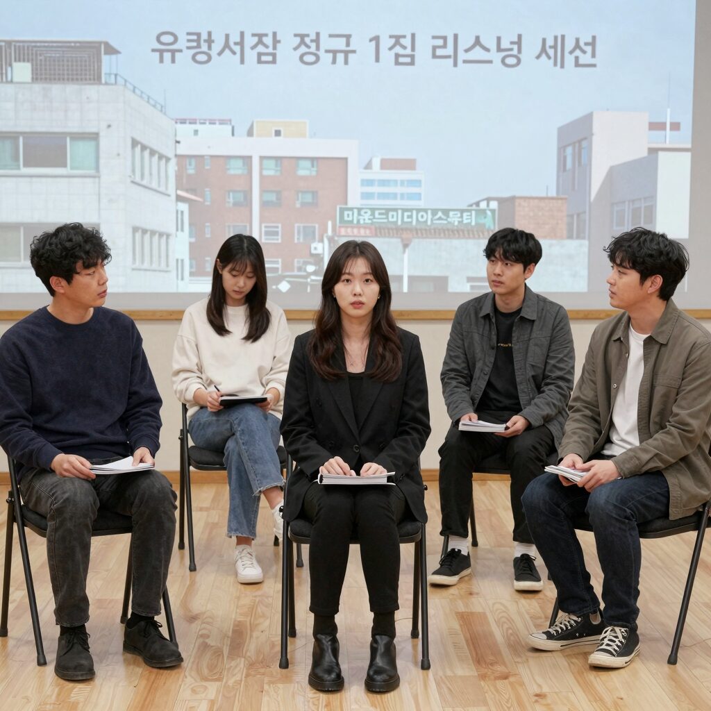 유령서점 정규 1집 리스닝 세션 마운드미디어스튜디오 가사지 파일과 의자 배치