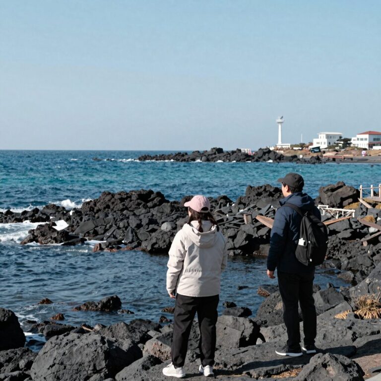 그린웨이브 서프캡을 착용한 제주 송악산 풍경