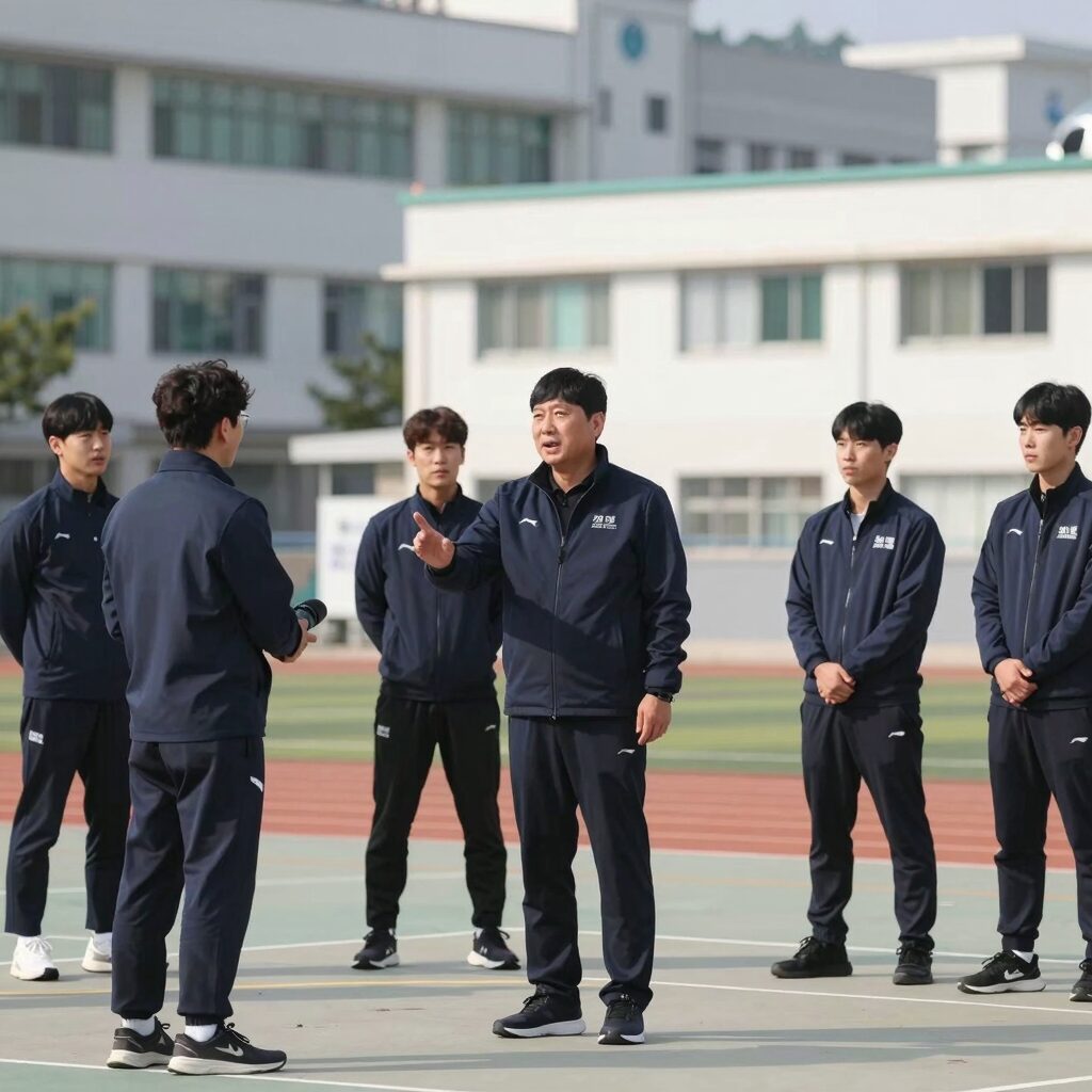 거스 포옛 감독이 훈련장에서 선수들에게 전술 지시를 내리고 있는 모습