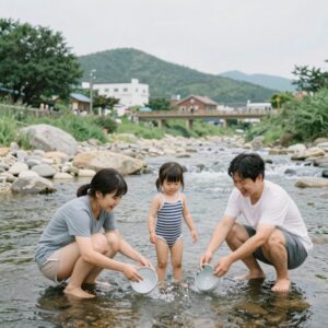 경남 산청 내대계곡에서 물놀이 중인 가족의 즐거운 모습