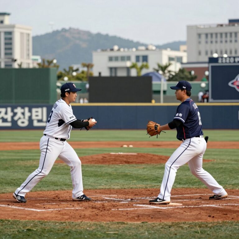 2026년 한화 이글스와 LG 트윈스의 한국시리즈 경기 장면, 잠실야구장에서 펼쳐지는 프로야구 대결