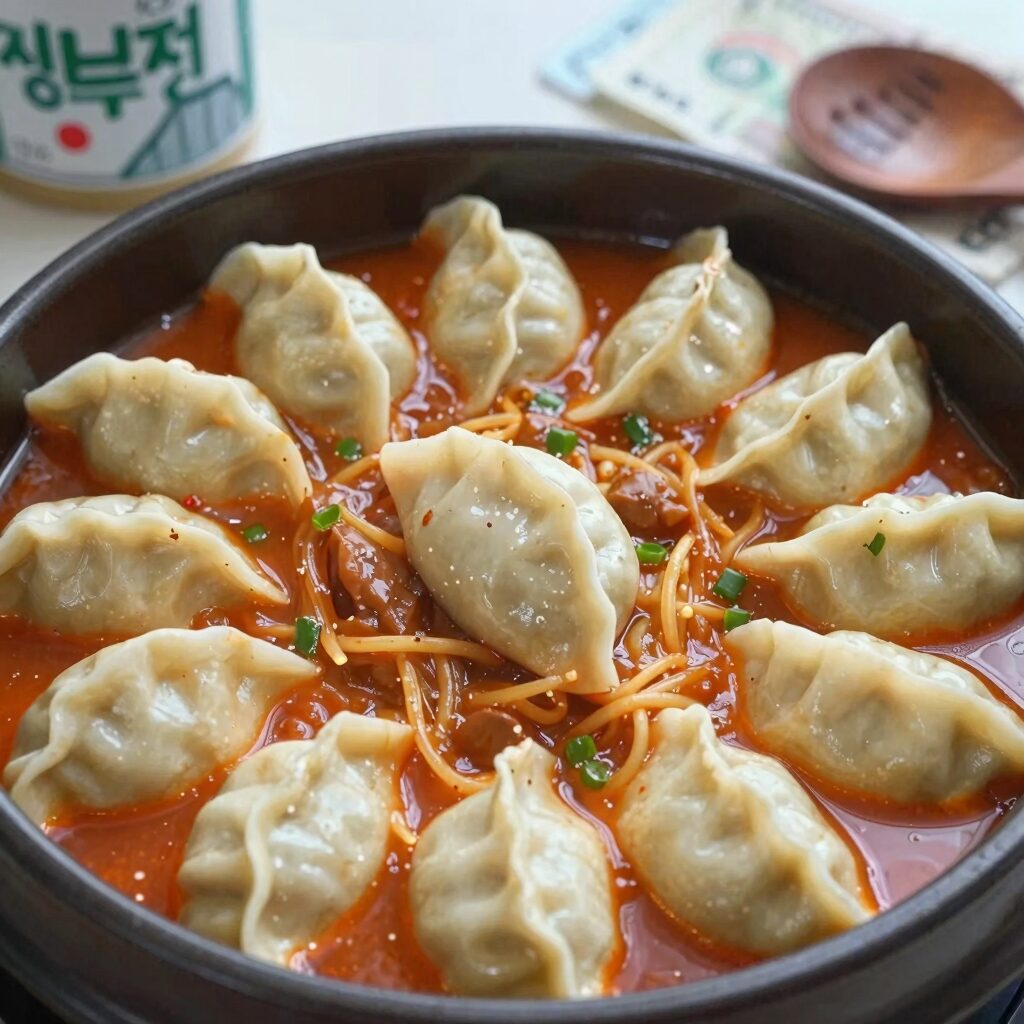 형부부대찌개 완성된 사진 햄과 만두가 푸짐하게