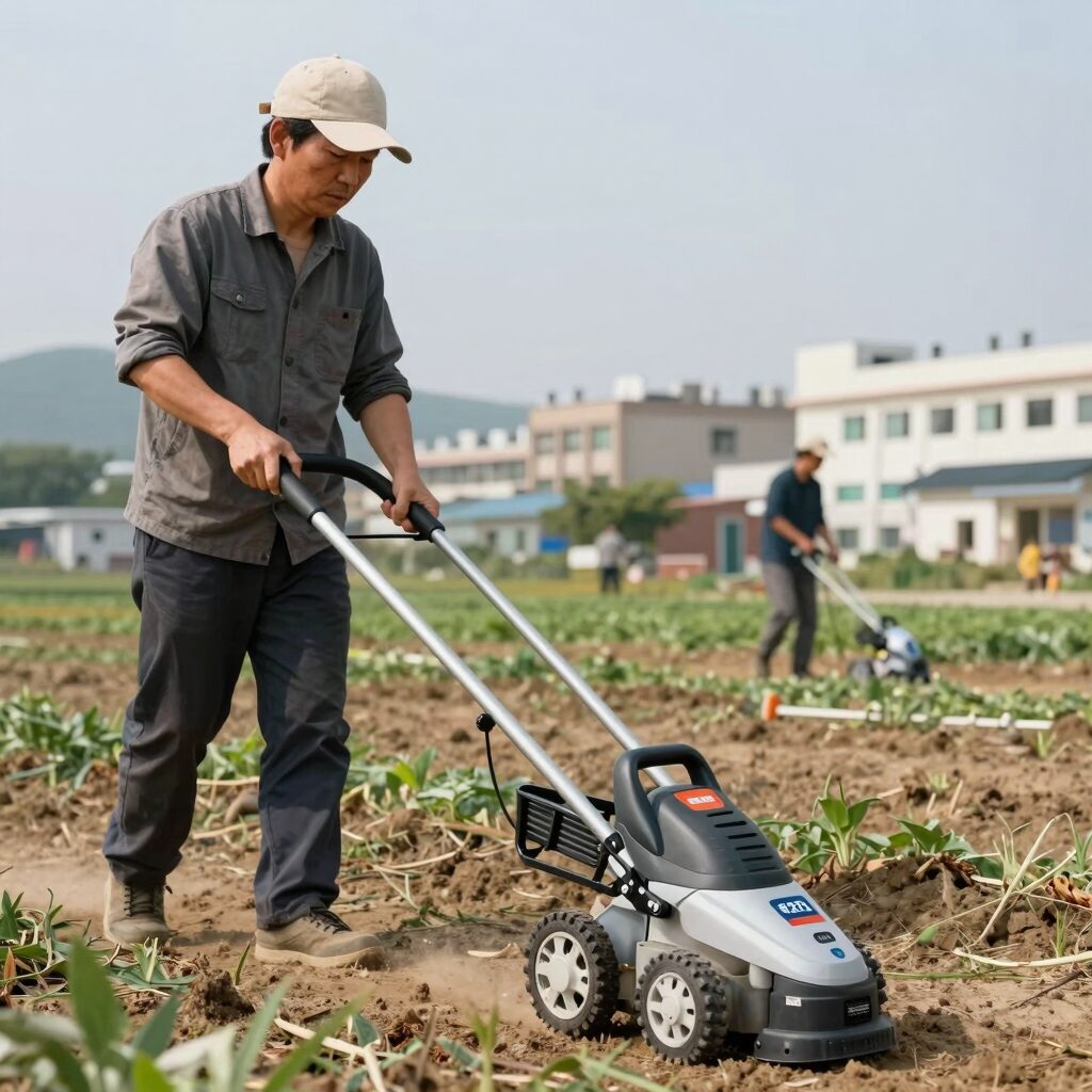 효자예초기 42V 무선 예초기 잡초 제거 작업 모습