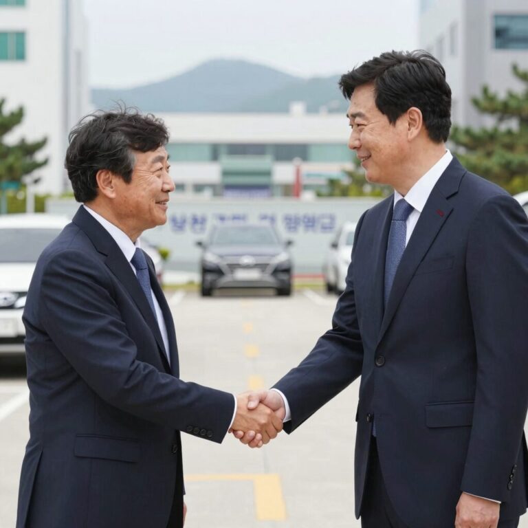 현대차 노사 임금협상 타결 합의서와 악수하는 모습