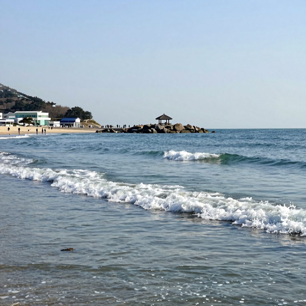 삼척 임원해수욕장의 잔잔한 파도와 맑은 바다 풍경
