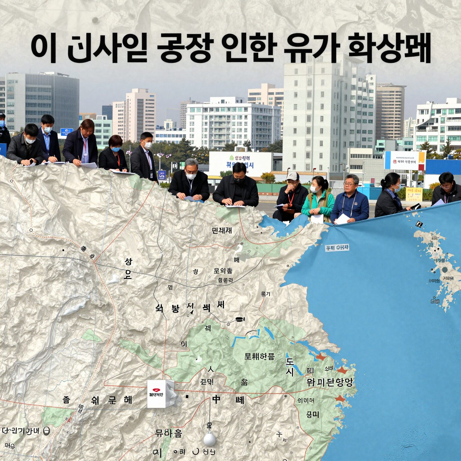 이란 미사일 공격으로 인한 유가 상승과 증시 하락 관계를 보여주는 그래프와 중동지도