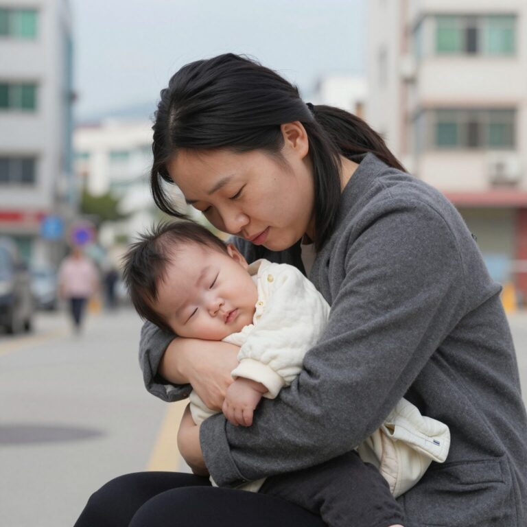 섬집아기 자장가를 부르는 엄마와 잠든 아이의 포근한 이미지